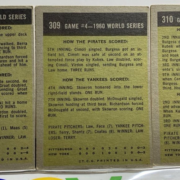 3- high grade!  1961 Topps Baseball Pittsburgh Pirates card lot #306, #309, #310 - Picture 2 of 2